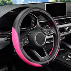Microfiber Leather Auto Car Steering Wheel Cover, Universal Fit 15 Inch Anti-Slip Wheel Protector, Pink