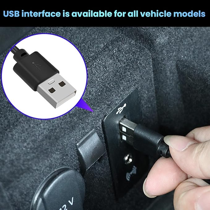 Car Interior LED Lights, Automotive Ambient Neon Light Kit with USB Port, Car Accessories, Gifts for Men and Women, 4 in 1 Decoration Lights for Car, Garden, Home, Party（Ice Blue）