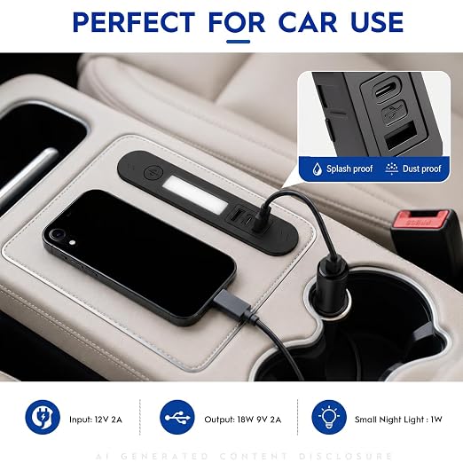 2 Pack RV USB Outlet 18W Wall Mount, Dual USB Charger Outlet with LED Night Light, USB-A & Type-C Output 9V 2A, Automotive Outlet Socket Adapter for RV Marine Boat Bus ATV Motorcycle Truck(Black)