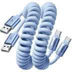 Coiled USB C Cable, 2 Pack for Android Auto & CarPlay Cable, Short USB A to USB C Cable Compatible with iPhone 17/16/15, Samsung Galaxy S25/S24/S23 A15/A14, Google Pixel 9/8, Blue 4FT