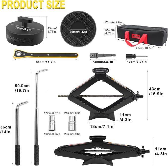 3-Ton Scissor Jack Kit for Chevrolet C5 C6 C7 C8 GS Z with Rubber Jack Pad, Car Spare Tire Repair Tools for Car Chevrolet, Tire Changing Tools Kit for Chevrolet with L-Wrenches（17/19/21/23mm）