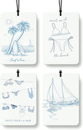 Blue Summer Beach Car Air Freshener 4 Pcs Coconut Scented, Nautical Bikini Sailboat Coastal Car Accessories Mirror Decor for Women, Beachy Hanging Air Freshener for Cars Closet Drawer Books