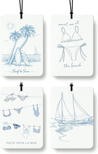 Blue Summer Beach Car Air Freshener 4 Pcs Coconut Scented, Nautical Bikini Sailboat Coastal Car Accessories Mirror Decor for Women, Beachy Hanging Air Freshener for Cars Closet Drawer Books