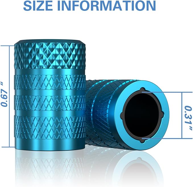 Tire Valve Stem Caps, Cyan, 4 pcs/Pack | Anodized Aluminum Tire Valve Cap Set, Corrosion Resistant, Universal Stem Covers for Cars Trucks Motorcycles SUVs and Bikes