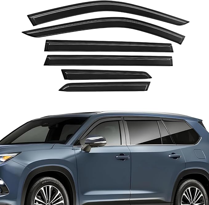 Rain Guards Fit for Toyota Grand Highlander 2024 2025 2026 Out Channel Extra Durable Side Shatterproof Window Visor Deflectors 2024-2026 Grand Highlander Rain Guard Black 4 PCS