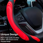 Concave Convex Massage Black Red Microfiber Leather Steering Wheel Cover, 14.5-15 Inch Non-Slip Breathable Microfiber Car Steering Wheel Protector