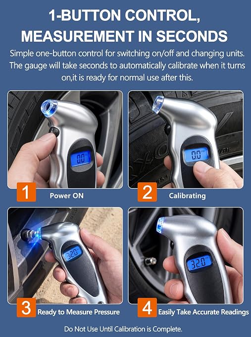 Digital Tire Pressure Gauge 150 PSI, Accurate in 0.1 Increments,1 Pack Tire Pressure Gauge with Backlight LCD, 4 Units (PSI/Bar/Kgf/cm²/KPA) Applicable to Car Truck Bicycle, Silver