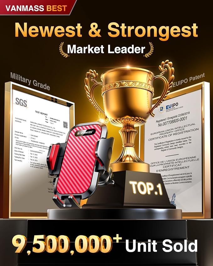 Phone Holders for Your Car Ultimate Military-Grade Car Phone Holder Mount【Patent & Safety Certs】 Upgraded Shockproof Truck Air Vent Phone Mount for iPhone 17 Pro Max 16 Samsung Android,Red