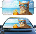 Beach Cat Car Window Sun Shield Funny Cool Summer Animal Kitten Front Window Sun Shade Block UV Rays Sun Shade Visor Protector for Sedan Truck SUV Accessories 59" L x 31.5" W