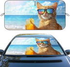 Beach Cat Car Window Sun Shield Funny Cool Summer Animal Kitten Front Window Sun Shade Block UV Rays Sun Shade Visor Protector for Sedan Truck SUV Accessories 59" L x 31.5" W
