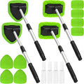 20 Pieces Windshield Cleaner Tool, Inside Car Windshield Cleaning Tool with 12 Microfiber Pads, 4 Spray Bottle, and Extendable Handles Car Window Cleaning Tool Kit, Green