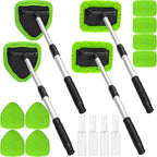 20 Pieces Windshield Cleaner Tool, Inside Car Windshield Cleaning Tool with 12 Microfiber Pads, 4 Spray Bottle, and Extendable Handles Car Window Cleaning Tool Kit, Green