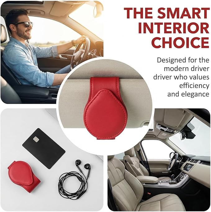 Car Visor Sunglasses Holder, Magnetic Vehicle Sun Visor Eyeglasses Hanger Ticket Card Holder Clip, Auto Interior Sunvisor Glasses Mounter Organizer, Universal for Vehicles (Red)