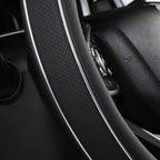 Black Leather Steering Wheel Cover Fiber Strip Car Steering Wheel Cover Universal 15 inch for Men
