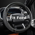 Customized Auto Car Steering Wheel Cover for Ford F-150, F-250, F-350, Expedition(Diamond Quilted - Black+Gray)