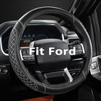 Customized Auto Car Steering Wheel Cover for Ford F-150, F-250, F-350, Expedition(Diamond Quilted - Black+Gray)
