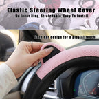 Steering Wheel Cover with Ears Keychain Fit 14-15 inch Black Pink | Cute Ears Car Steering Wheel Covers for Women Girls Elastic Breathable Steering Wheel Protector Accessories Universal Size