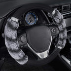 Bear Fur Plush Steering Wheel Cover - Cute Faux Wool Protector for Women Girls Fits Wheels 14.5-15 inch Bear Fur - Black/Gray with Glitter