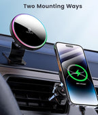 for Magsafe Car Mount Charger-15W Wireless Car Charger-Magnetic Car Phone Holder for Dash Air Vent-LED RGB HandsFree Car Mount Fast Car Charger for iPhone 14/13/12 Series