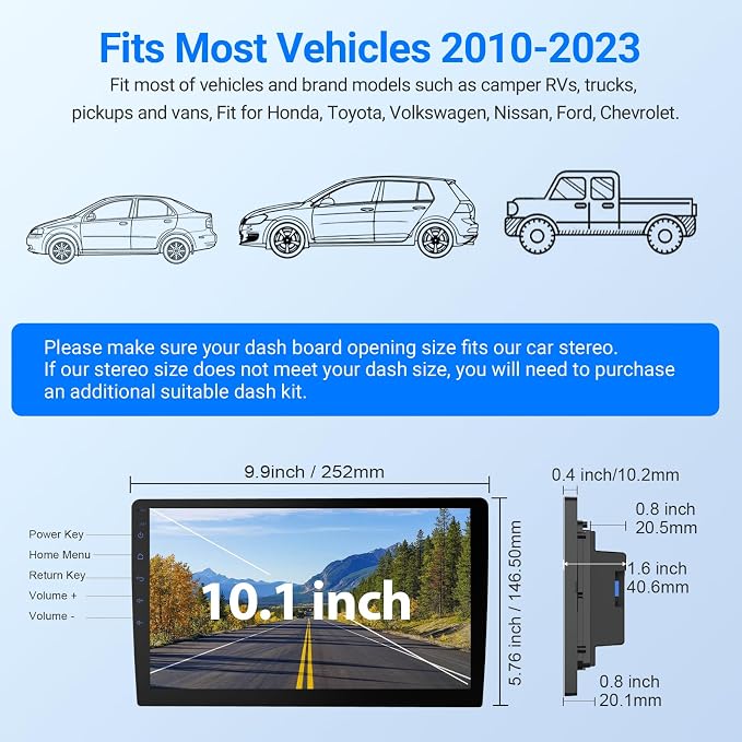 10.1 Inch Double DIN Car Stereo, Android 13 Radio with 4GB+64GB, Wireless Apple CarPlay & Android Auto, 720P Touchscreen, GPS, WiFi, Bluetooth 5.1, Backup Camera