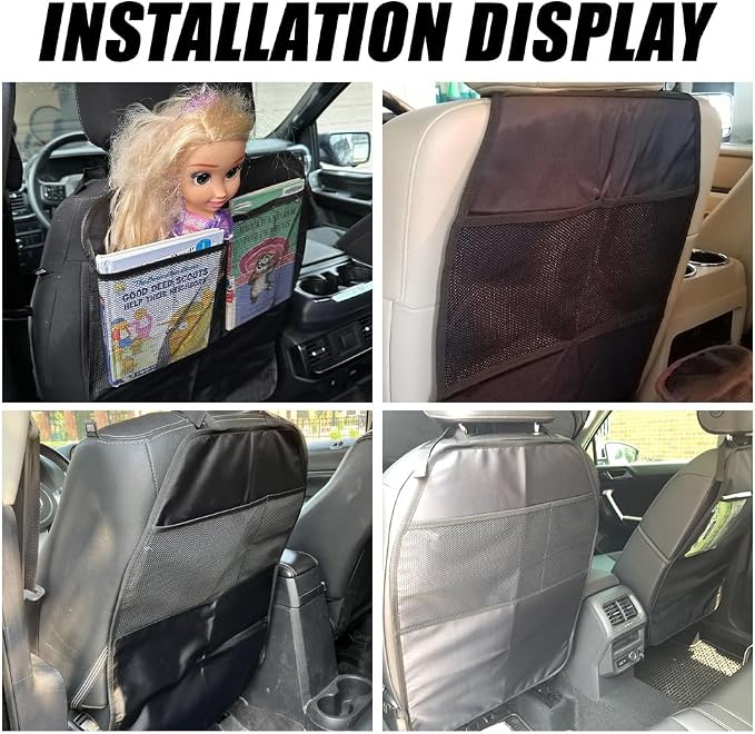 2PCS Kick Mat Backseat Protector, Back Seat Cover for Kids, Premium Waterproof Kick Mats with 2 Pocket Organizer, Automotive Backseat Organizer Waterproof Protective Cover for Car SUV Truck