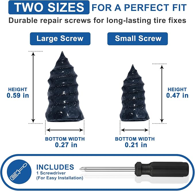 61 PCS Tire Repair Screws Kit, Premium Screw in Tire Plugs with Screwdriver, Quick Self-Service Flat Tire Screw Plugs for Car, Motorcycle, Truck, Tractor Tire