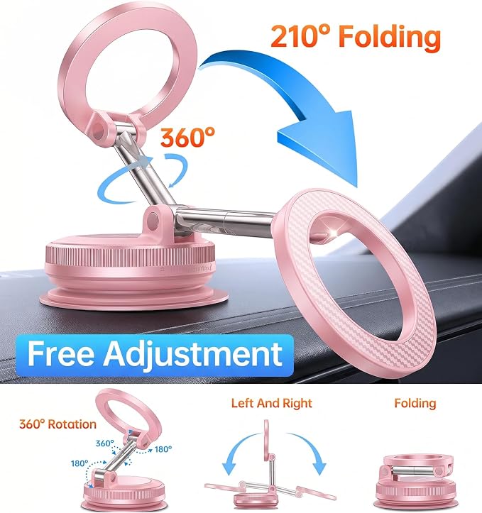 【Newest Vacuum Magnetic Phone Holder for Car Phone Holder Mount【Movable Vacuum Suction】 Magsafe Car Mount Cell Phone Holders for Your Car Accessories for Women Men for iPhone 17 16-Light Pink
