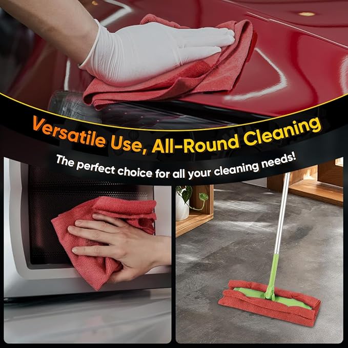 Red Microfiber Cleaning Cloths, 200 Pack Microfiber Towels for Cars, Lint Free & Scratch-Free Bulk Cleaning Rags for House, Kitchen, Car and Shop, Absorbent Cleaning Towels 11.5 x 11.5 inch