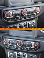 Climate Control Panel Knob Trim Kit & Light Control Switch Cover, Air Conditioner Knob Aluminum Alloy Ring for 2018-2024 Jeep Wrangler JL JLU & Gladiator JT, Interior Accessories, Red