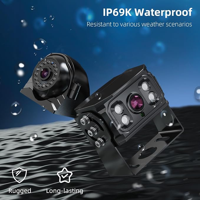 HD 1080p Backup Camera System Kit, 7-inch Reversing Monitor with Quad Split Recording IP69 Waterproof, Rear View Side View Cameras, Backup Camera for RV Truck/Trailer/Tractor/Box/Camper Y0202
