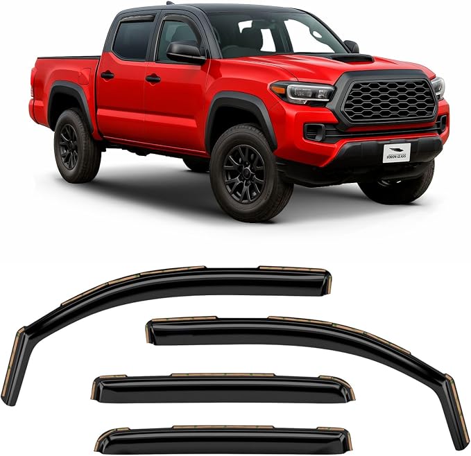 Voron Glass in-Channel Extra Durable Rain Guards for Toyota Tacoma 2016-2023 Double Cab, Window Deflectors, Vent Window Visors, 4 Pieces - 200839
