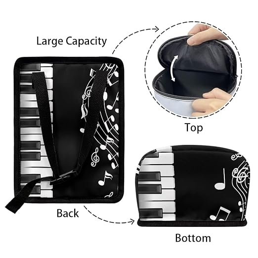 Music Note Piano Key Print Car Trash Can with Lid, Leak Proof Auto Trash Bag Hanging Vehicle Garbage Can Multipurpose Storage Container for Back Seat Road Trip