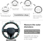 Flowers and Strawberries Steering Wheel Cover Auto Leather Steering Wheel Protector, Anti-Slip, Breathable, Absorbing Sweat, Universal Car Accessories 14.5–15 inch,Fit for Most Car, Trucks, SUV