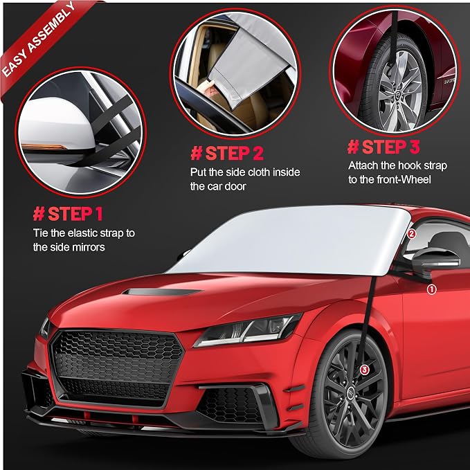 Car Windshield Sun Cover - 600D Windshield Sun Shade Window Cover Heavy Duty & UV Resistant, Outside Summer Sunshade Protector for Most Sedan Cars (62 x 50 Inch)