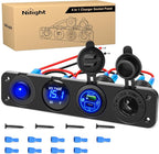 4 in 1 ON/Off Charger Socket Panel PD Type C and QC 3.0 USB Power Outlet LED Voltmeter Cigarette Lighter Rocker Toggle Switches for Truck Car Boats RV