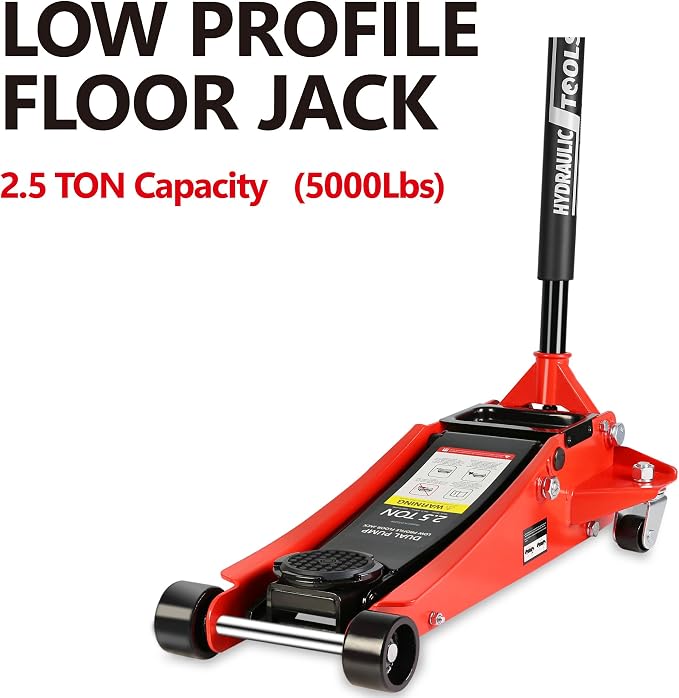 Professional Heavy Duty Hydraulic Floor Jack, 2.5 Ton (5500lb) Capacity, Red, Compatible with Car, Truck, SUV, Steel, Hydraulic, 3.5"-19.5" Lift Range