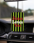 Neon Green Christian Car Air Freshener 4 Pcs for Women Men | Cyberpunk Religious Car Accessories Mirror Decor, Christian Hanging Air Freshener for Cars Closet Drawer Books
