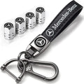 Car Tire Valve Stem Caps and Car Keychain Combo Compatible with Mercedes Benz C E S M Serie CLK GLK GL AB AMG GLS GLE AMG Keyring for Men and Women Family Present Car Accessories