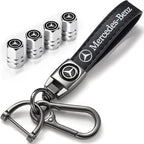 Car Tire Valve Stem Caps and Car Keychain Combo Compatible with Mercedes Benz C E S M Serie CLK GLK GL AB AMG GLS GLE AMG Keyring for Men and Women Family Present Car Accessories