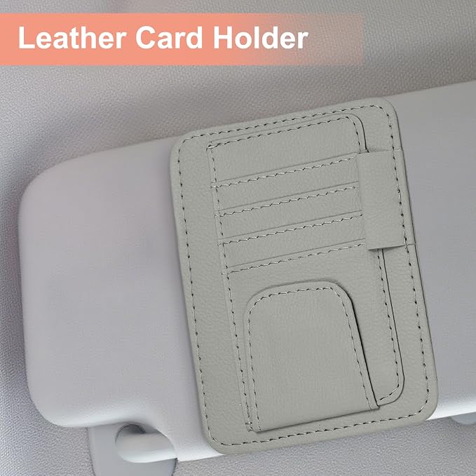 Car Sun Visor Organizer 6.02" x 4.76" Leather Multi-Pocket Visor Card Sleeve Pocket Car Truck SUV Interior Storage Pouch for Driving License Credit Cards Bills Sunglasses, Black