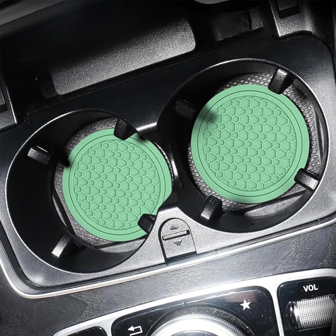 Mandark 4PCS Car Cup Holder Coasters, 2.75 Inch Non-Slip Insert Water Bottle Holder Pads, Dustproof Automotive Interior Accessories Mat, Universal for Vehicles, Trucks, RVs and More (Light Green)