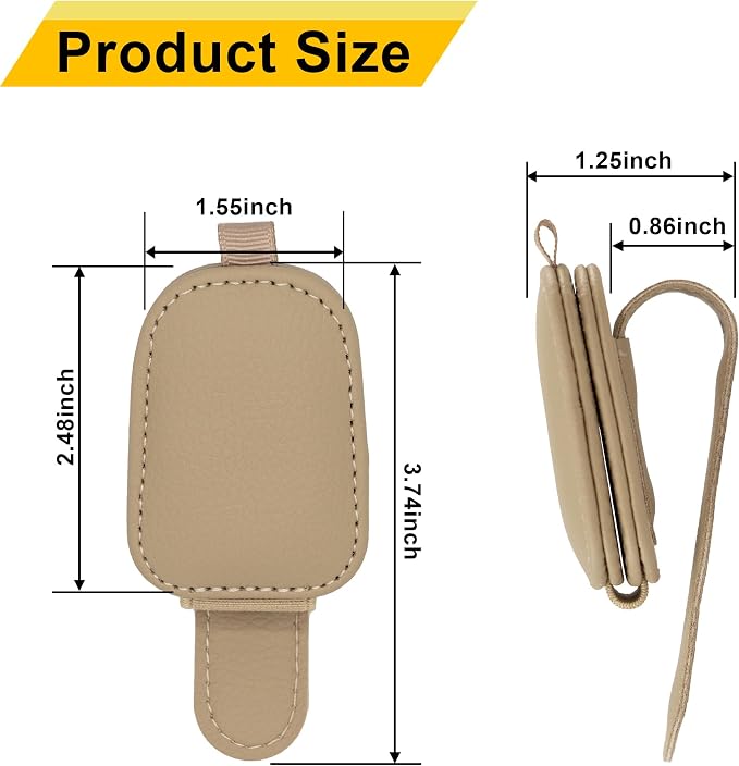 Magnetic Leather Sunglasses Holder for Car, 2 Packs (Beige) | Magnetic Car Visor Accessories