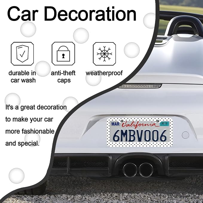 Polka Dots License Plate Frames，Polka dots Car Accessories for Women and Men ，Cute License Plate，Aluminum License Plate Frame Fits Standard US Vehicles Size 12.2 x 6 Inch (White-Polka dots)