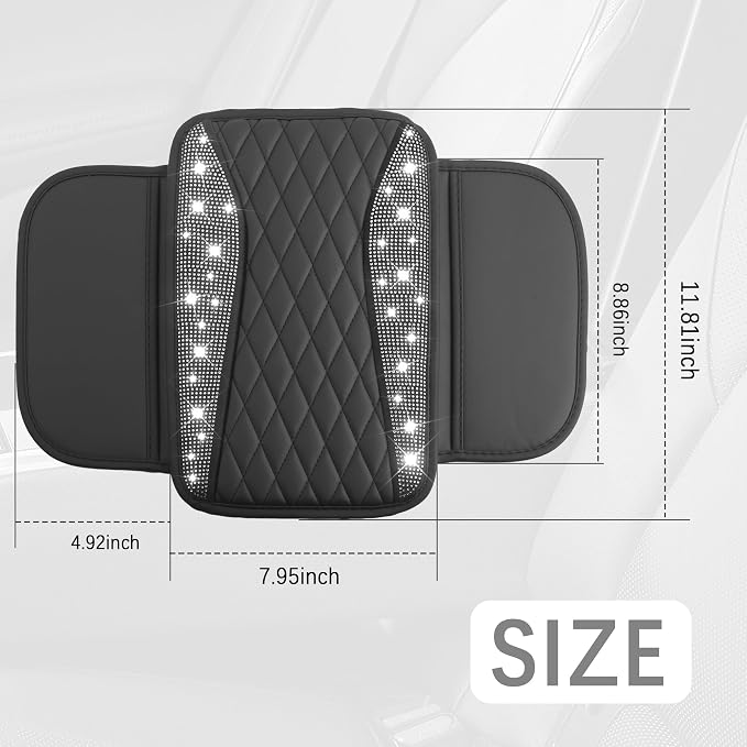 Bling Rhinestones Center Console Covers for Cars,Upgraded Arm Rest Cover for Car with Side Storage Pocket for Car Seat Organizer,Middle Console Cover Stylish Car Decoration (Bling Silver)
