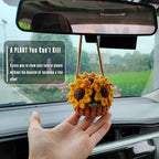 Cute Crochet Plant for Car Rear View Mirror,Boho Hanging Accessories Decor | Handmade for Women Girls,Green Interior Aesthetic Decor Truck Hanger Ornament Charm for Men(Sunflower)