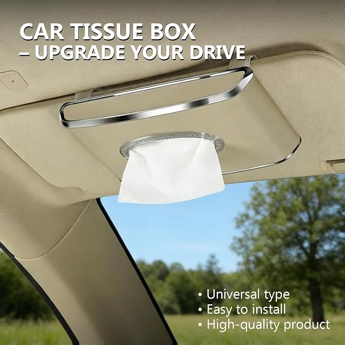 Faux Leather Car Tissue Box for Car Interior, Multi-Function Tissue Holder with Visor Clip, Armrest & Back Seat Napkin Organizer, Vehicle Tissue Dispenser Accessories (Beige Hanging)