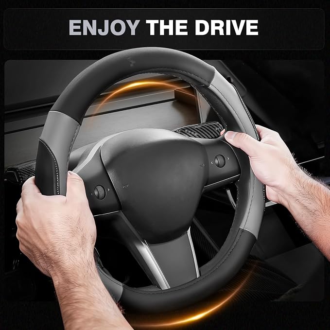 Car Steering Wheel Cover, Microfiber Leather Steering Wheel Covers with Anti-Slip Lining, Breathable Elastic Car Steering Wheel Protector, Universal Standard Size 14-15 inch