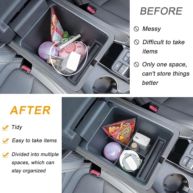 2-Piece Center Console Organizer & Armrest Divider Set for 2023-2026 Honda Pilot, 2024-2026 Honda Passport/Ridgeline, Custom Fit Durable ABS Plastic Storage Tray