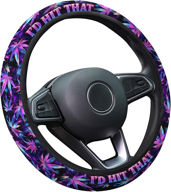 Purple Botanical Leaf Steering Wheel Cover, Polyester Car Wheel Grip, Universal 15 Inch for Cars SUVs Trucks