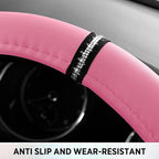 Leopard Steering Wheel Cover for Women, Cute Anti-Slip Microfiber Leather, Fits D Shape Flat Bottom Steering Wheel 14.5-15 Inch - Pink